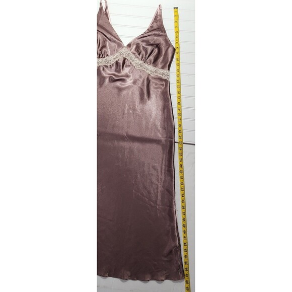 Sensara Satin Long Nightgown Brown  Lace Trim V Neck Plunge Womens Size L - Picture 7 of 9
